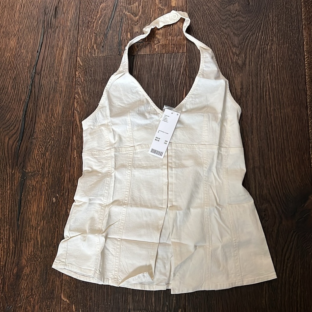 Urban Outfitters Cream Halter Tank Top with Front Buttons - Picture 3 of 6